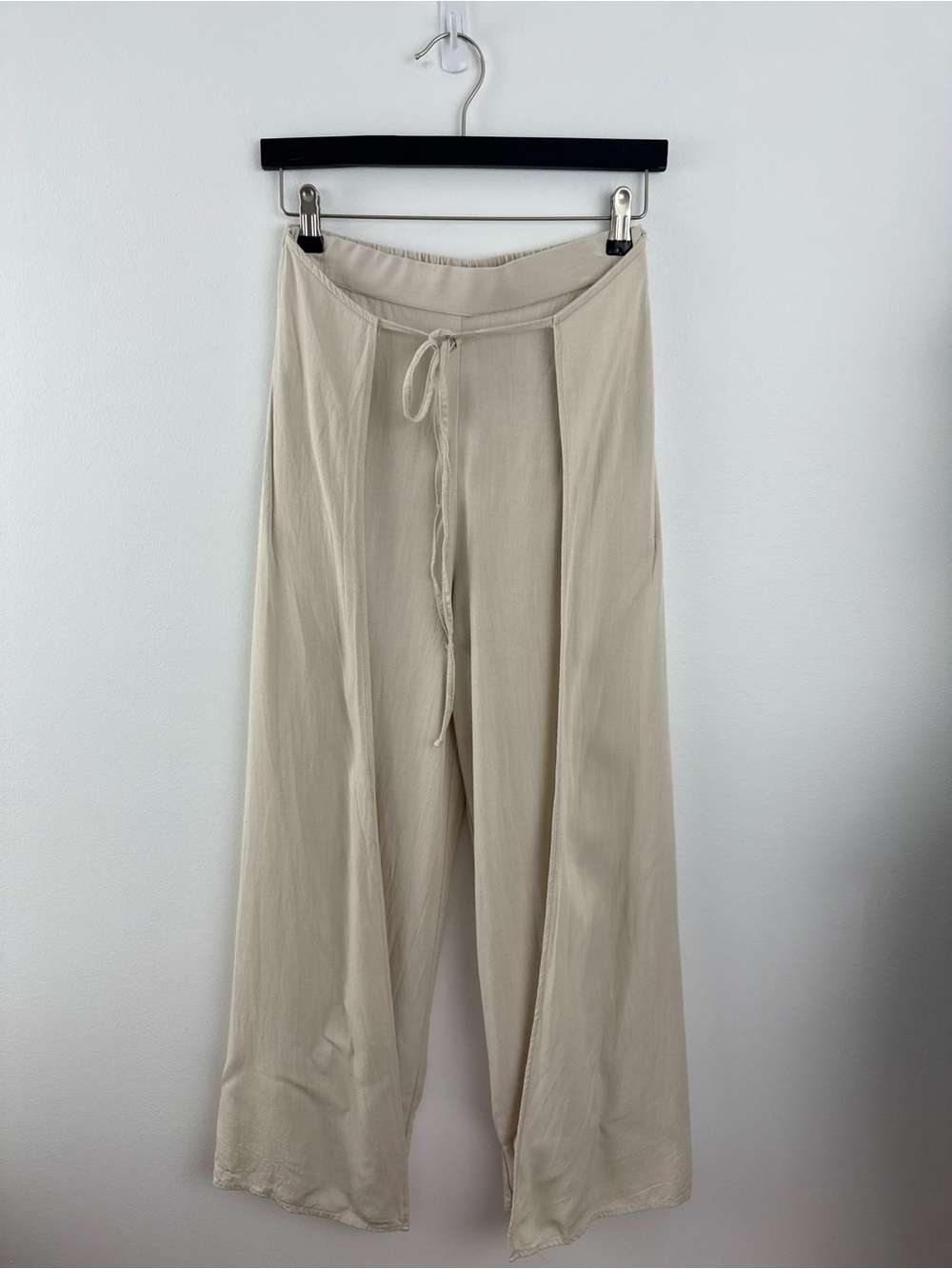 Pull&Bear Cream Wide-Leg Split Pants with Drawstring size XS - Picture 7 of 9